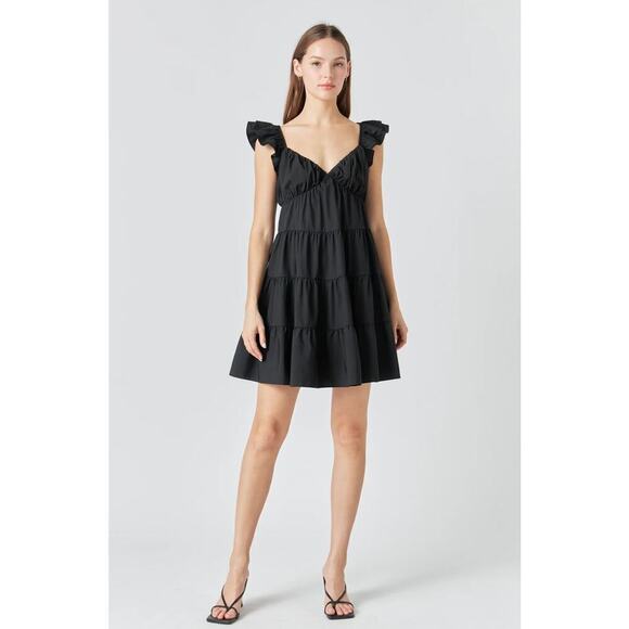 Anthropologie Endless Rose Woman Black Tiered Mini Dress, Size Medium - Picture 1 of 13